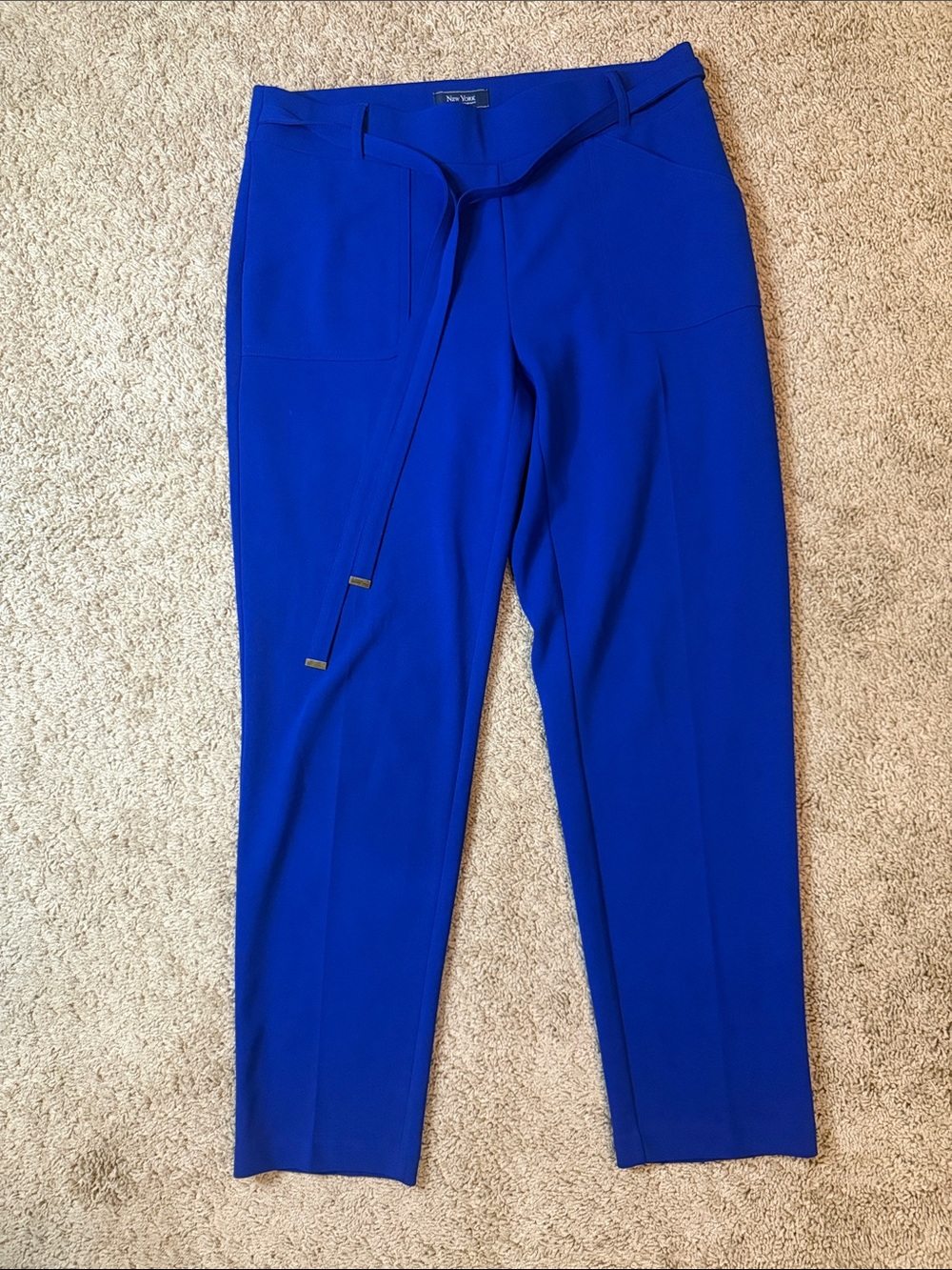 New York Clothing Co. Women's Cobalt Blue Tie-Waist Ponte Trousers